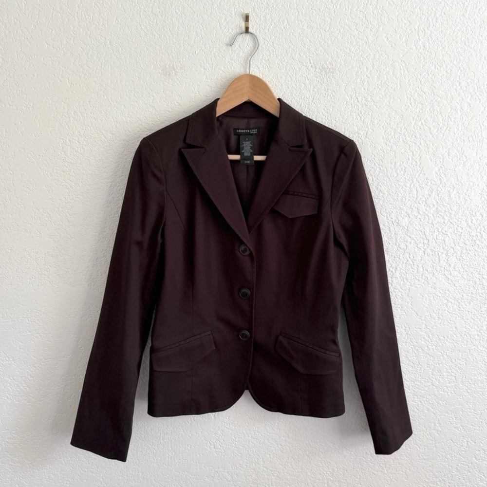 Kenneth Cole New York Y2K‎ Brown Twill Tailored Blazer Jacket 3-Button Womens 8
